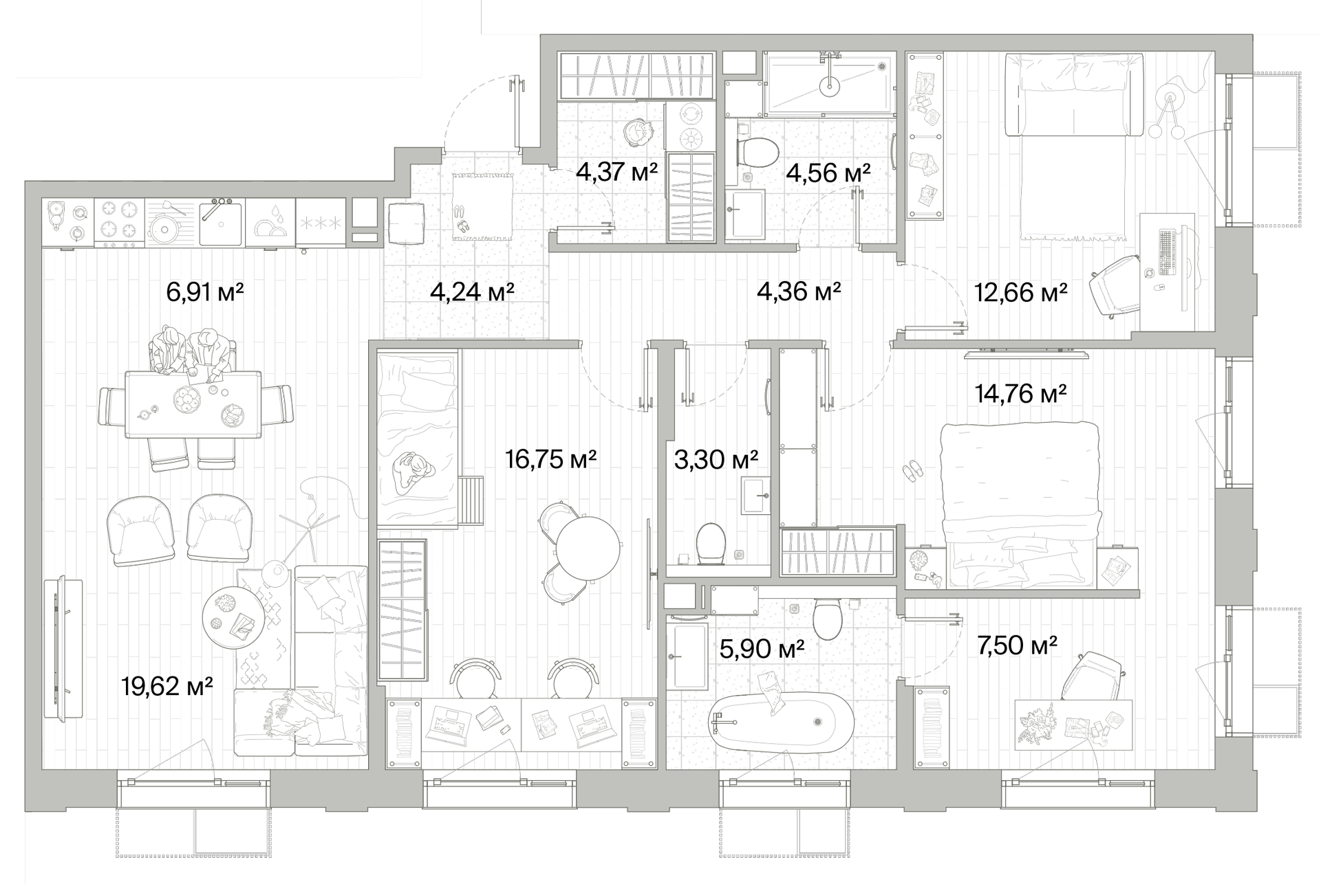 2 комн. квартира, 104.9 м², 3 этаж 