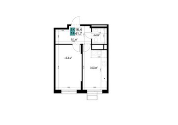 1 комн. квартира, 41.7 м², 17 этаж 