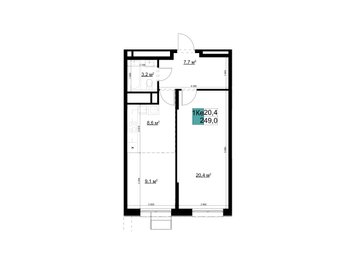 2 комн. квартира, 49 м², 18 этаж 