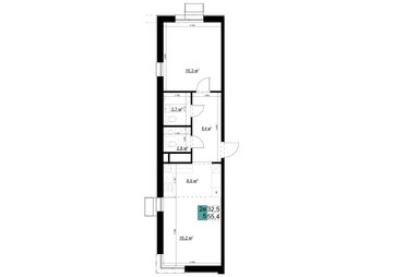 2 комн. квартира, 55.4 м², 18 этаж 