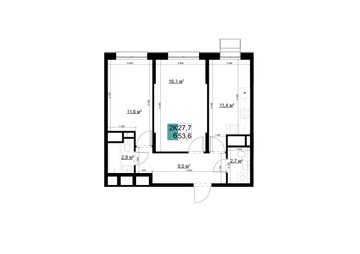 2 комн. квартира, 53.6 м², 18 этаж 