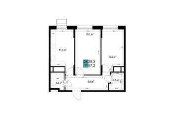 2 комн. квартира, 57.2 м², 19 этаж 