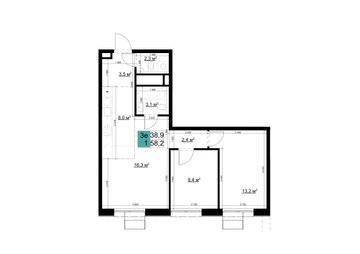 3 комн. квартира, 58.2 м², 20 этаж 