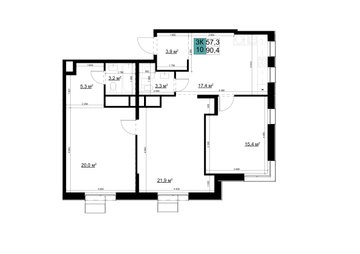 3 комн. квартира, 90.4 м², 23 этаж 