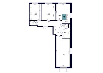 3 комн. квартира, 81.9 м², 2 этаж 