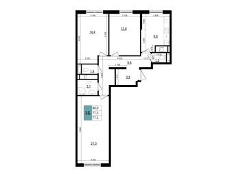 3 комн. квартира, 77.3 м², 3 этаж 