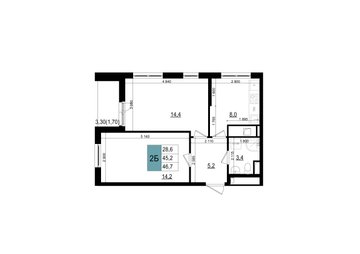 2 комн. квартира, 46.7 м², 3 этаж 