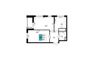 2 комн. квартира, 46.7 м², 7 этаж 