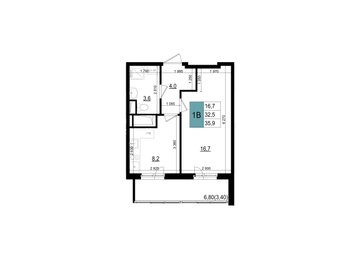 1 комн. квартира, 35.9 м², 7 этаж 