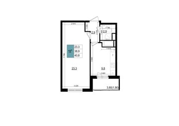 1 комн. квартира, 40.8 м², 7 этаж 