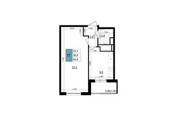 1 комн. квартира, 40.8 м², 9 этаж 
