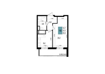 1 комн. квартира, 35.9 м², 12 этаж 