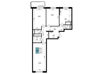 3 комн. квартира, 78.5 м², 22 этаж 