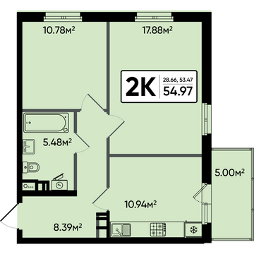 2 комн. квартира, 55 м², 11 этаж 
