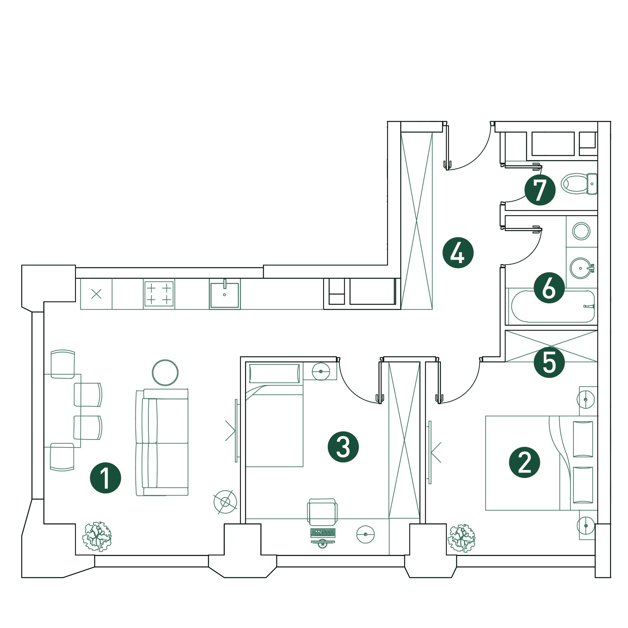 3 комн. квартира, 61.6 м², 22 этаж 