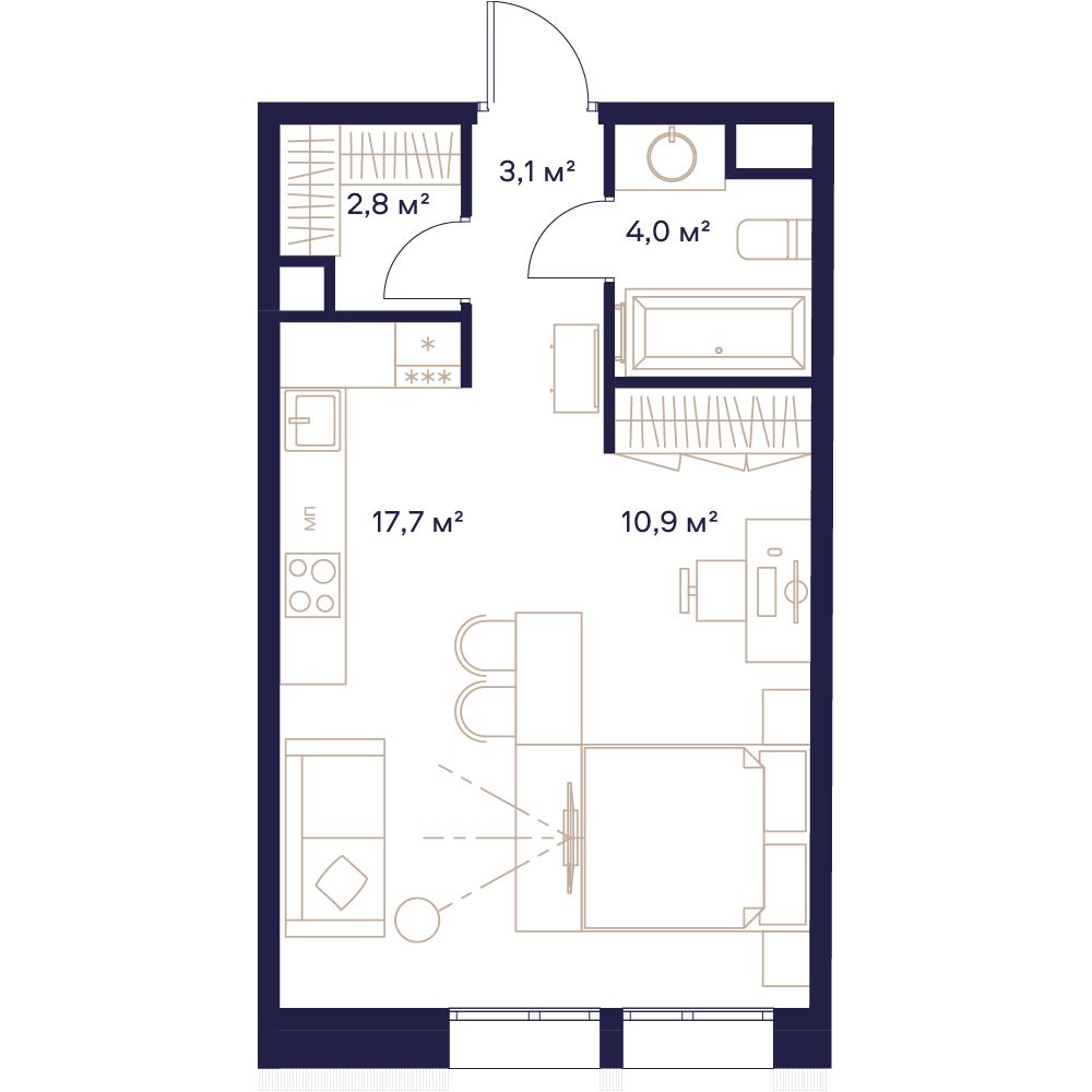 1 комн. квартира, 38.4 м², 2 этаж 