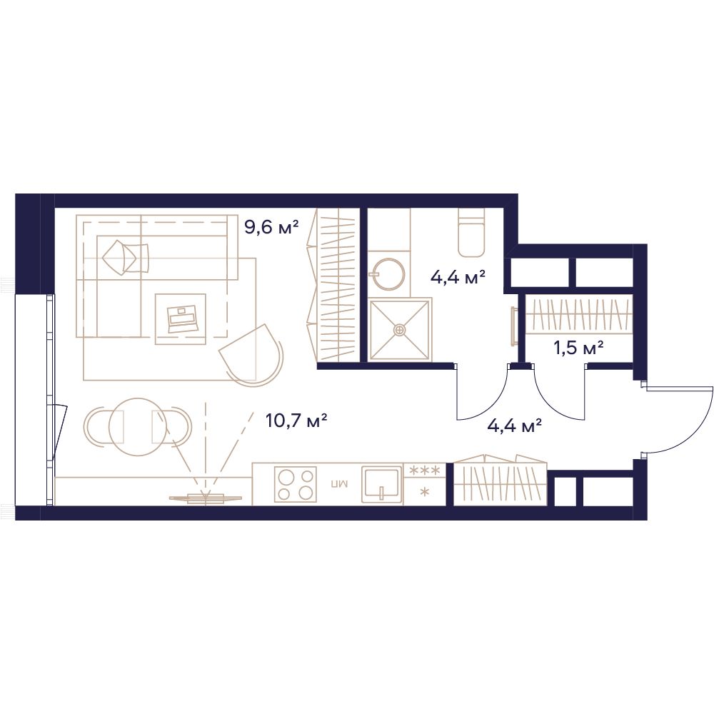 1 комн. квартира, 30.6 м², 3 этаж 