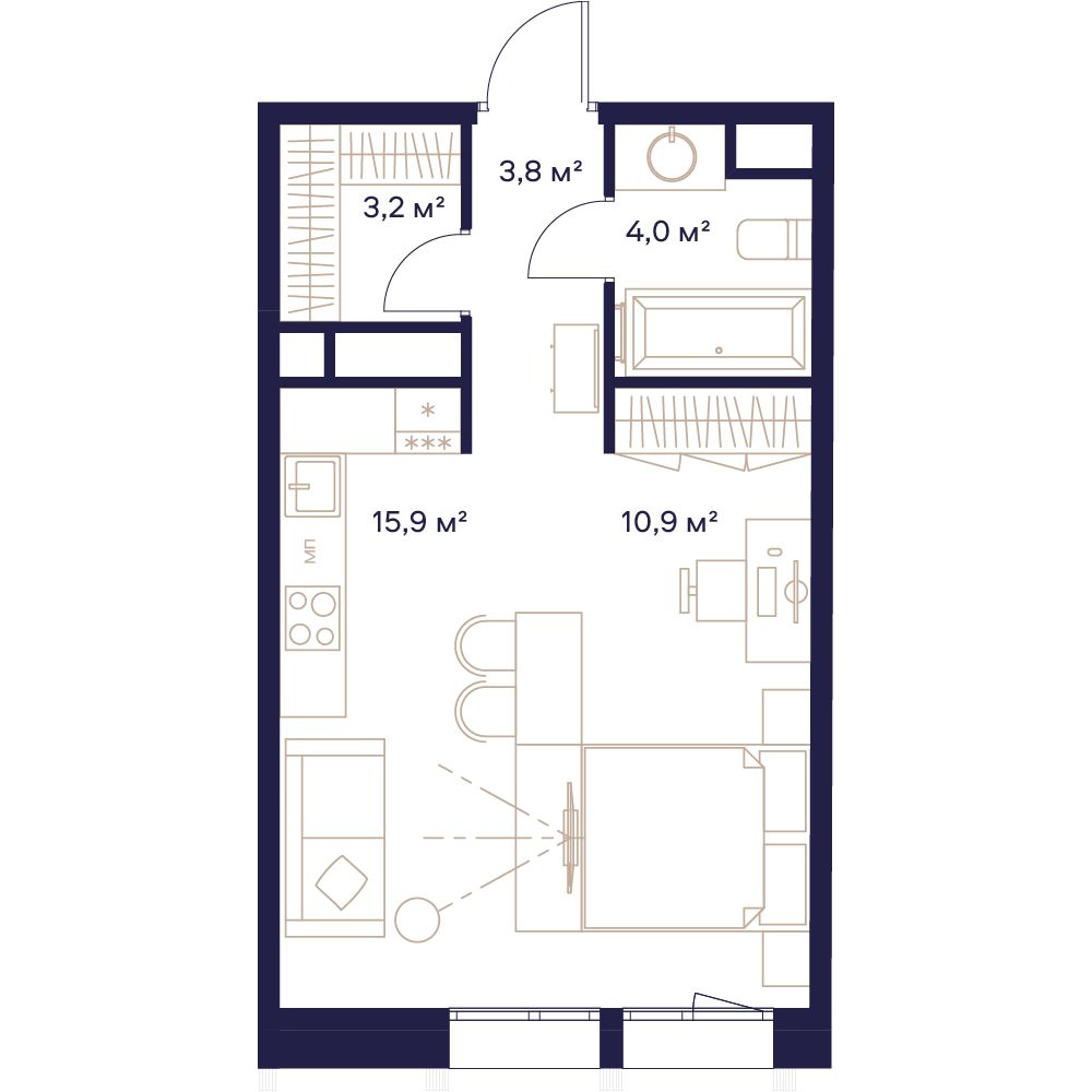1 комн. квартира, 37.8 м², 4 этаж 