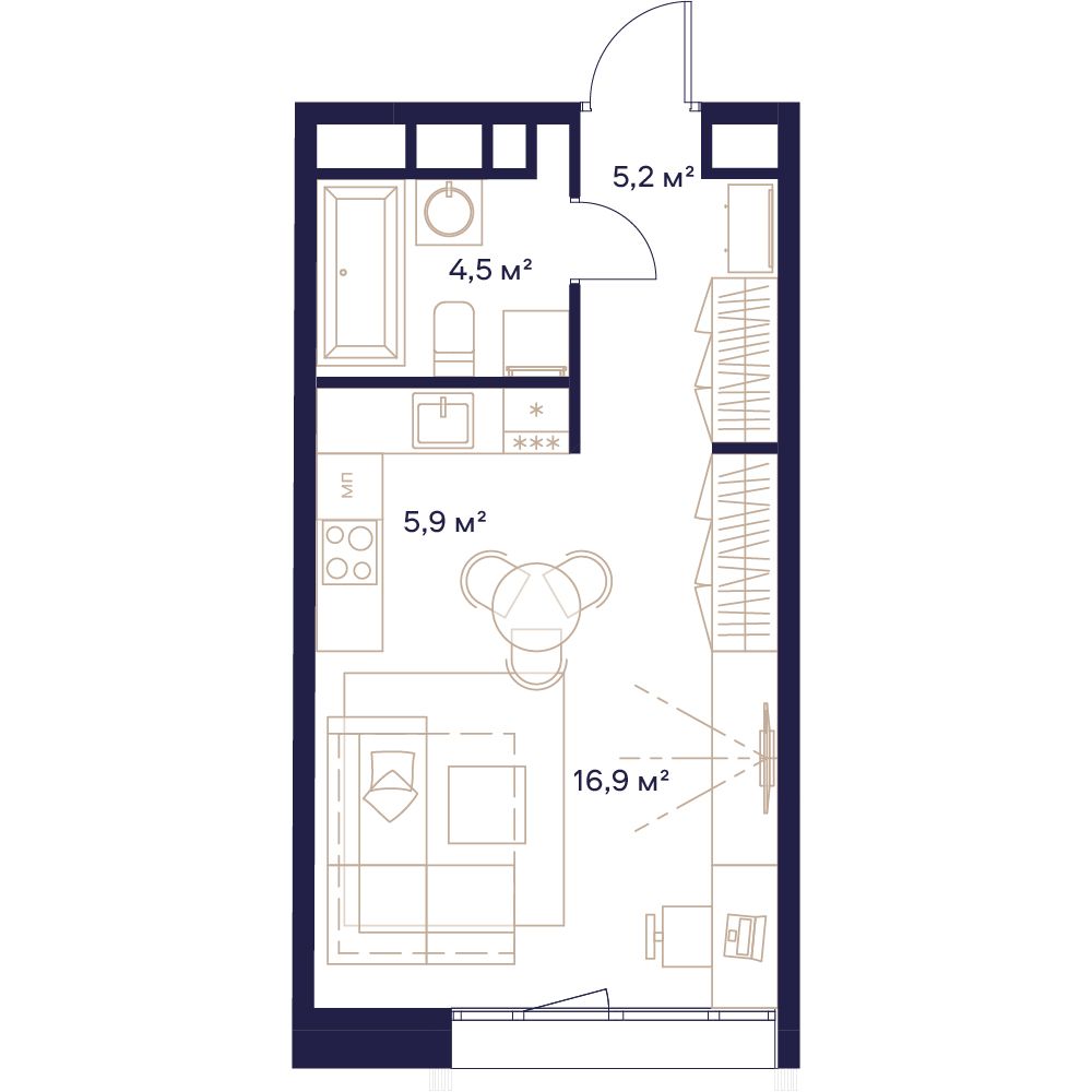 1 комн. квартира, 32.5 м², 4 этаж 