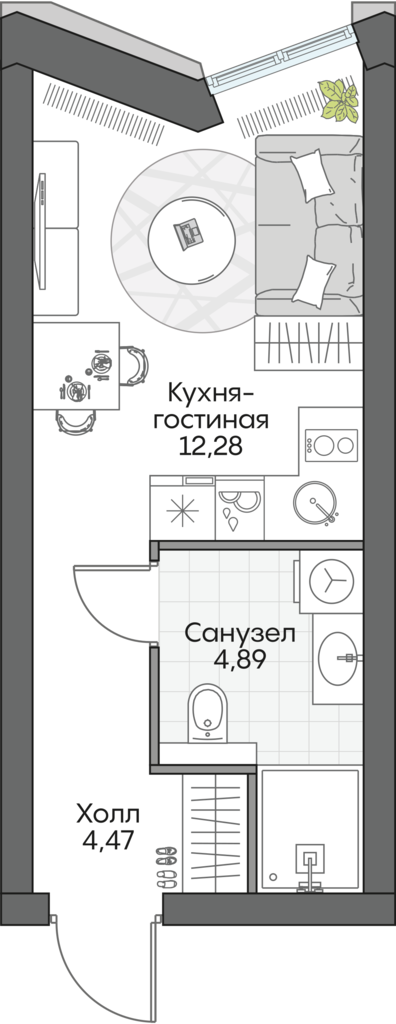 студия, 21.4 м², 2 этаж 