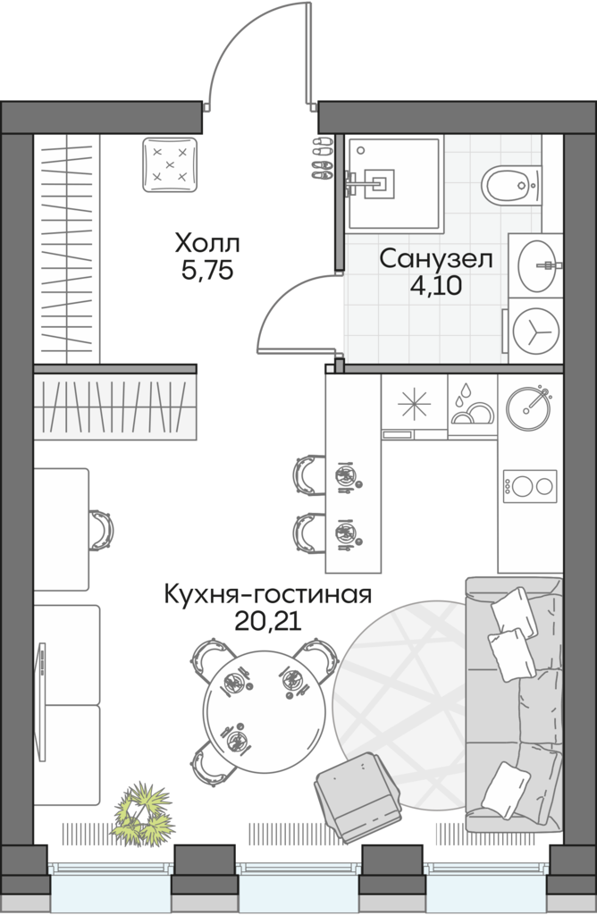 студия, 30 м², 4 этаж 