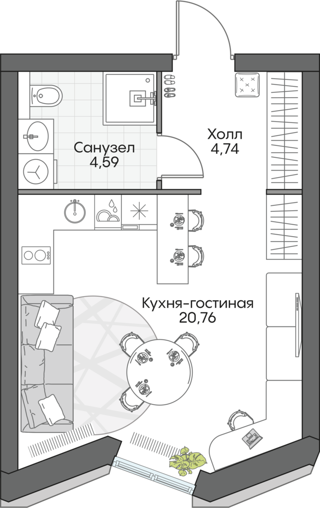 студия, 30.3 м², 2 этаж 