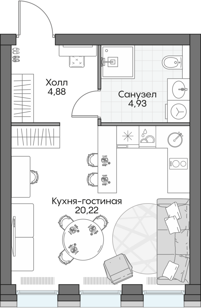 студия, 30.2 м², 6 этаж 