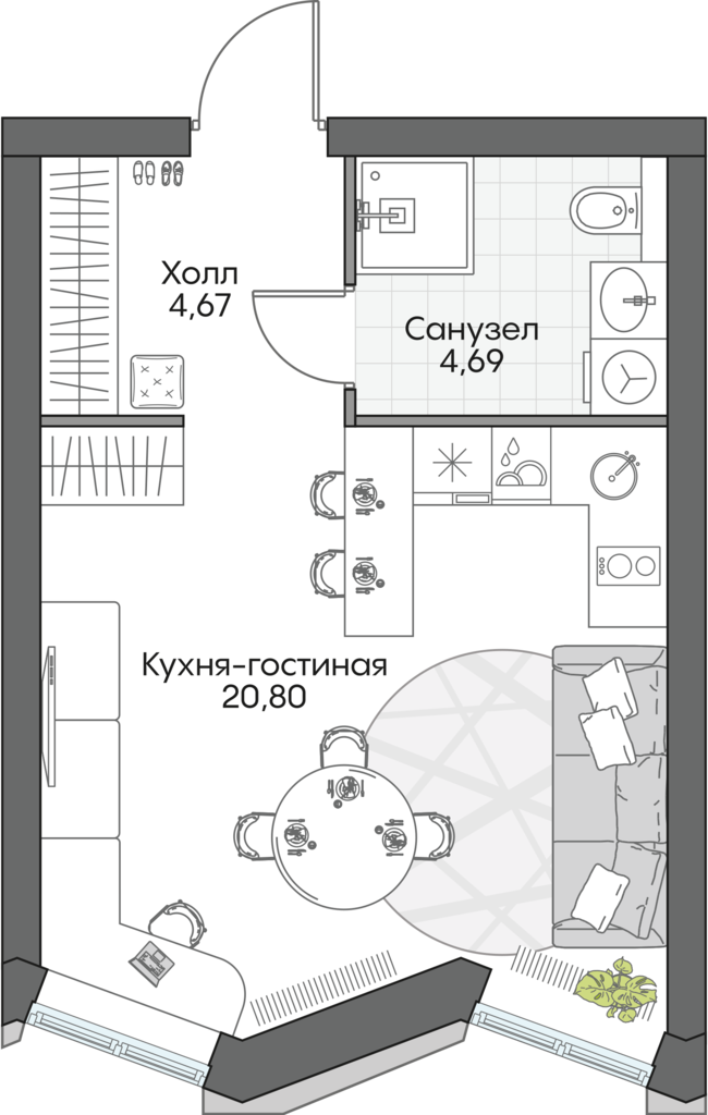 студия, 30.4 м², 2 этаж 