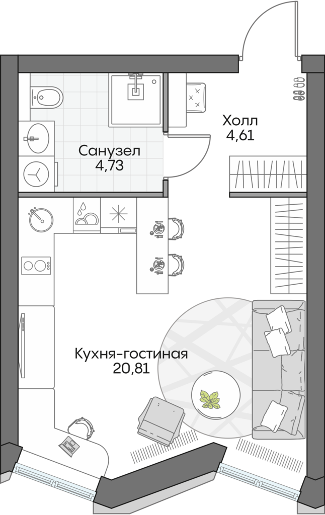 студия, 30.3 м², 4 этаж 