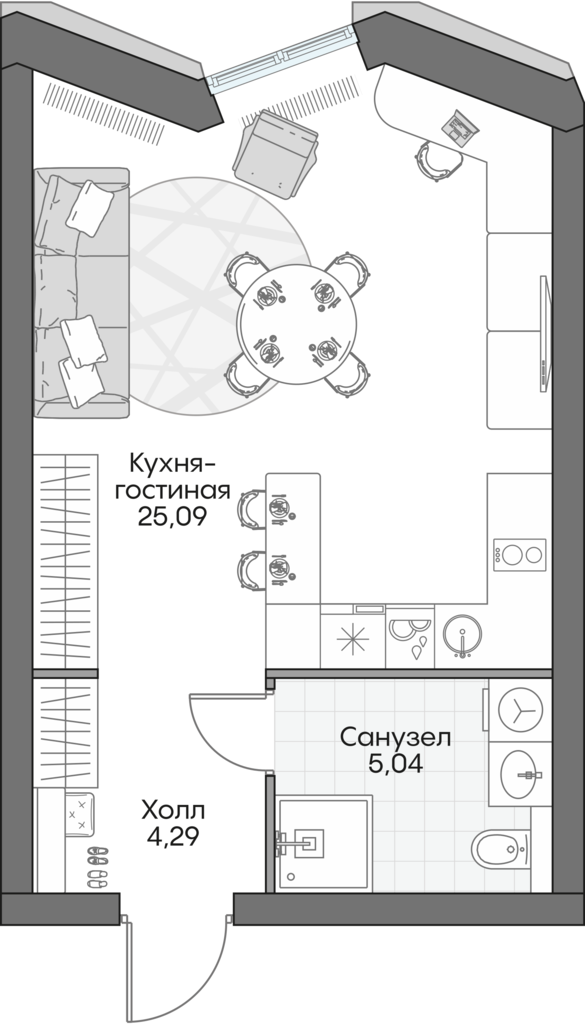 студия, 34.6 м², 4 этаж 