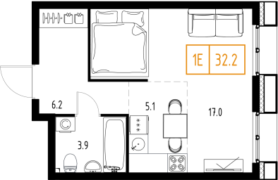 1 комн. квартира, 32.2 м², 7 этаж 