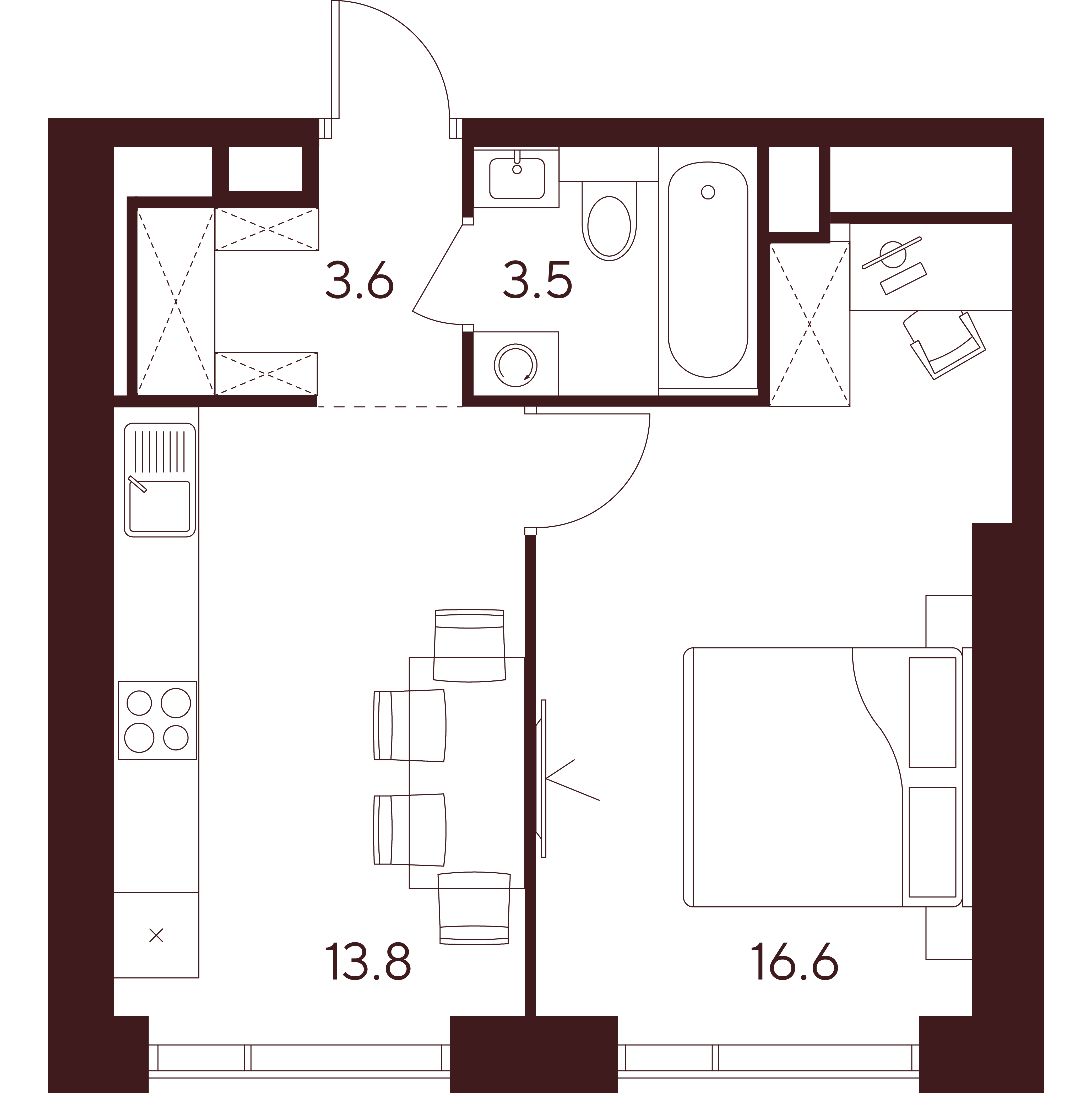 1 комн. квартира, 37.5 м², 39 этаж 