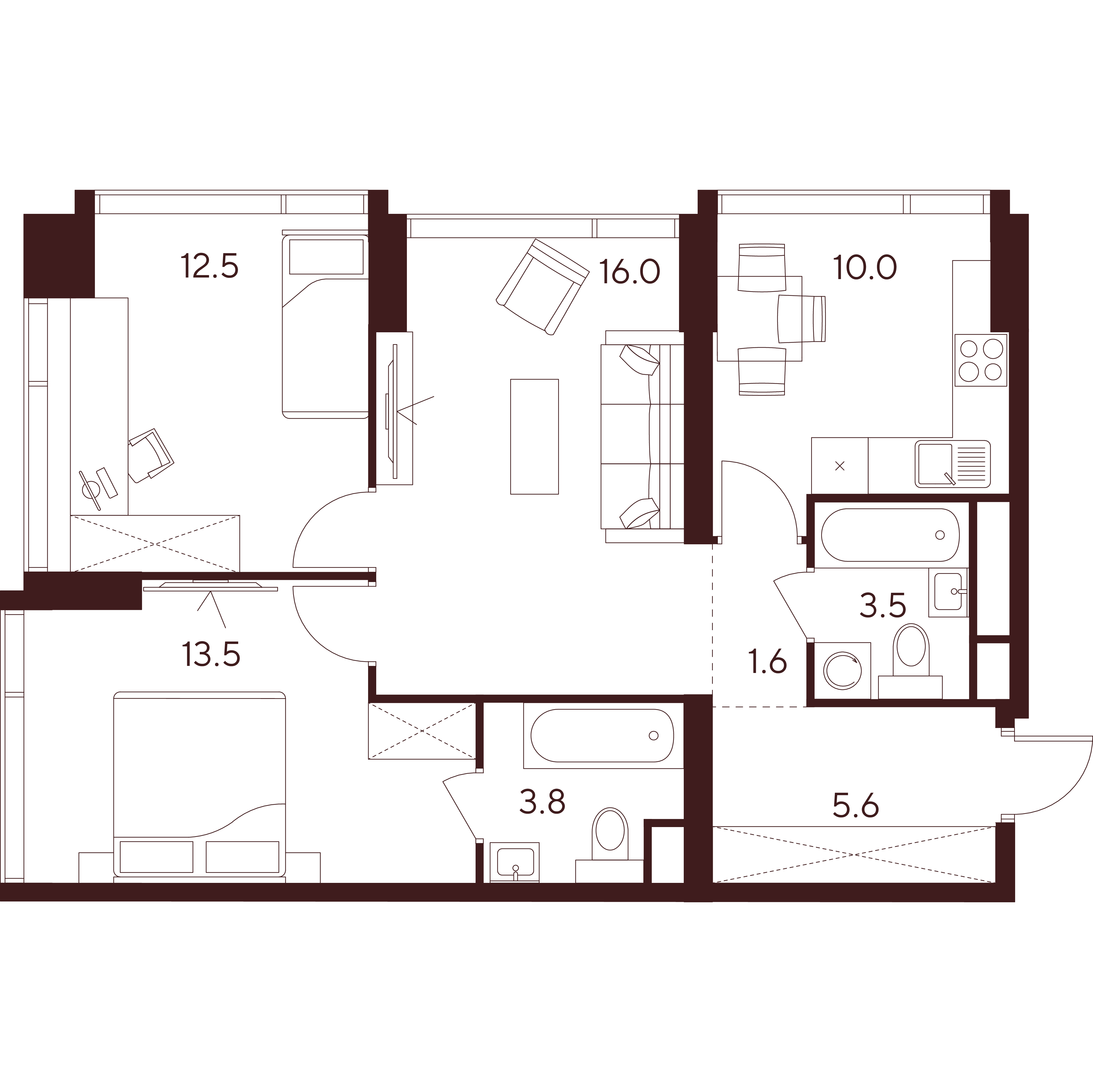 3 комн. квартира, 66.5 м², 21 этаж 