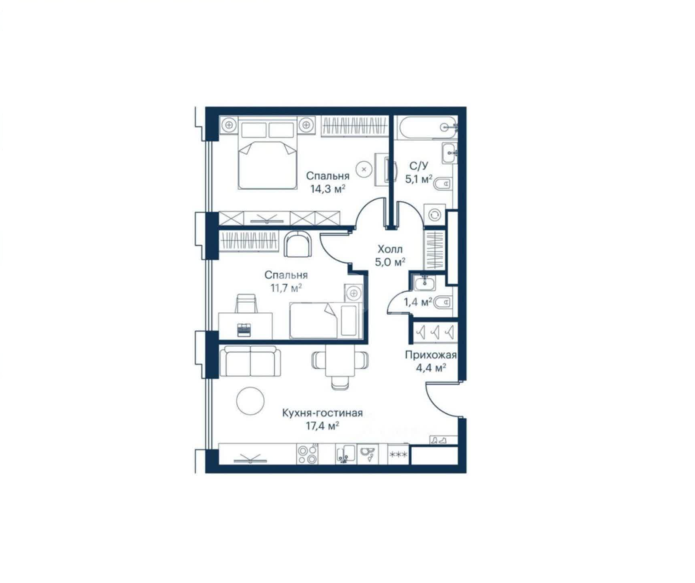 3 комн. квартира, 59 м², 15 этаж 