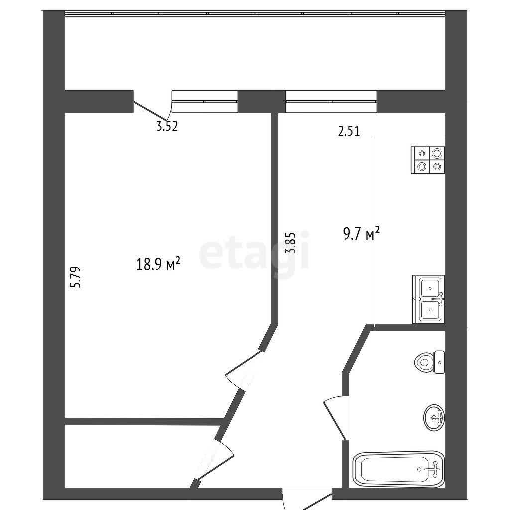 1 комн. квартира, 39.7 м², 15 этаж 