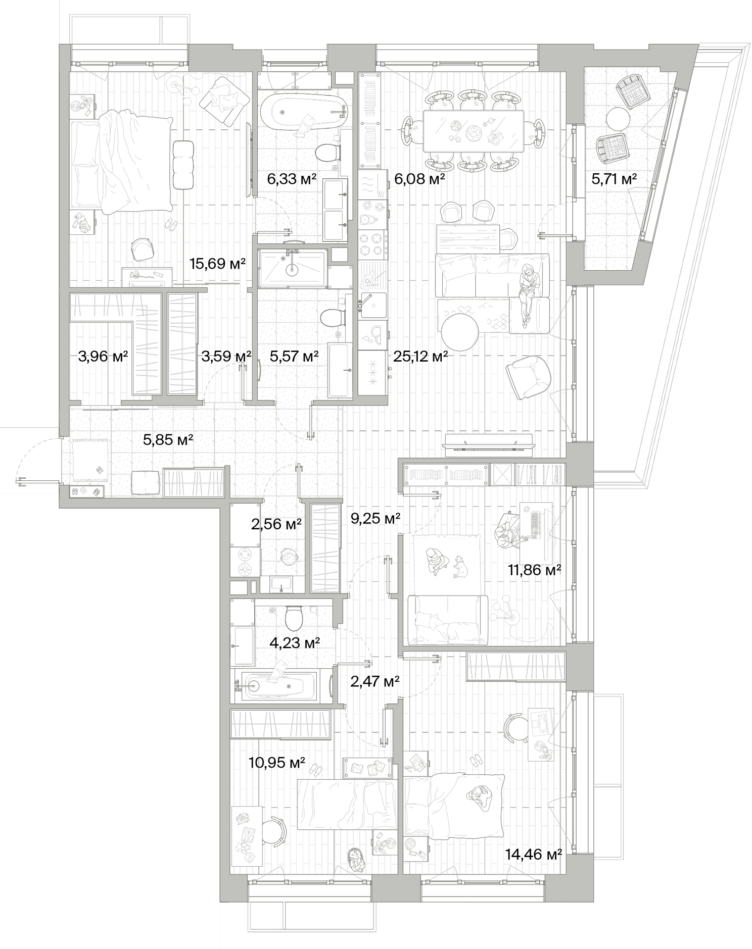 3 комн. квартира, 130.8 м², 4 этаж 