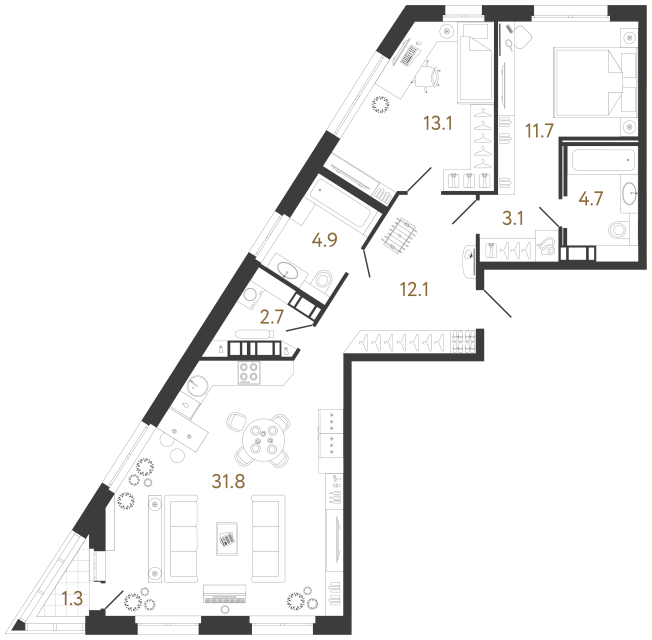 2 комн. квартира, 84.1 м², 6 этаж 