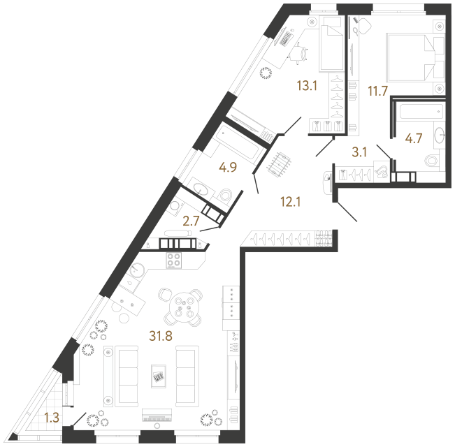 2 комн. квартира, 84.1 м², 10 этаж 