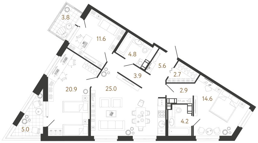 3 комн. квартира, 96.2 м², 10 этаж 