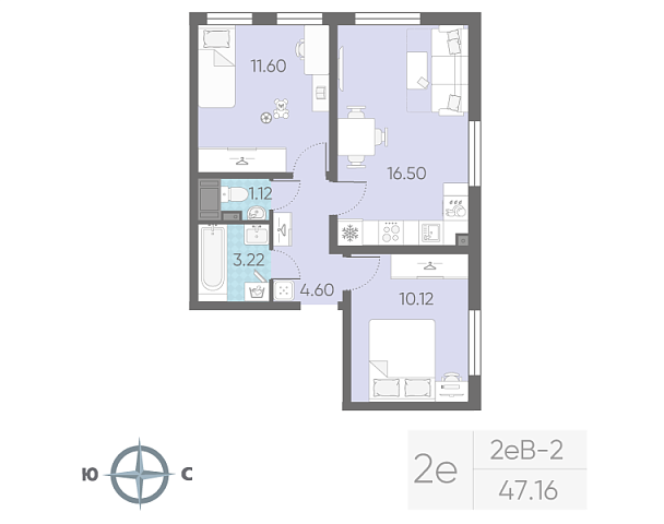 1 комн. квартира, 47.2 м², 7 этаж 