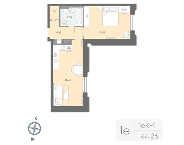 студия, 44.3 м², 3 этаж 