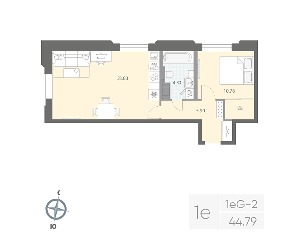 студия, 44.8 м², 4 этаж 