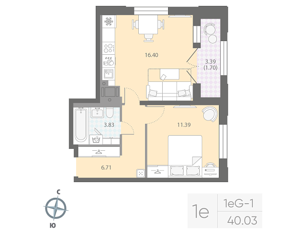 студия, 40 м², 15 этаж 