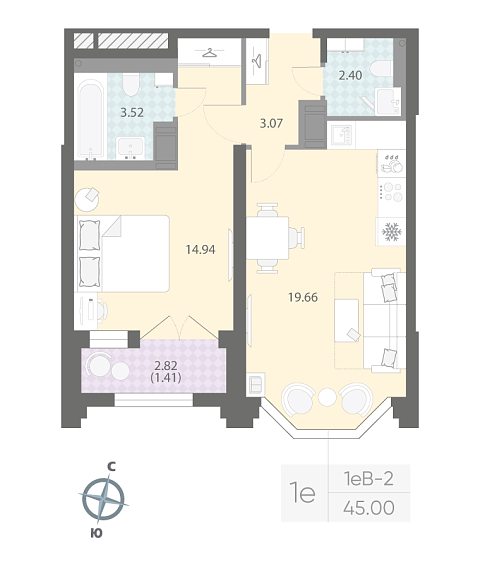студия, 45 м², 17 этаж 