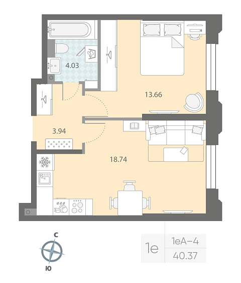 студия, 40.4 м², 2 этаж 
