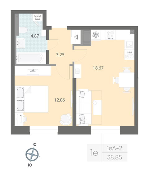 студия, 38.9 м², 3 этаж 