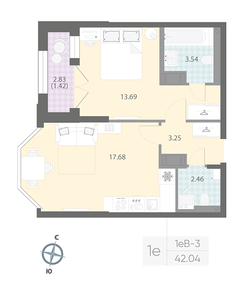 студия, 42 м², 6 этаж 