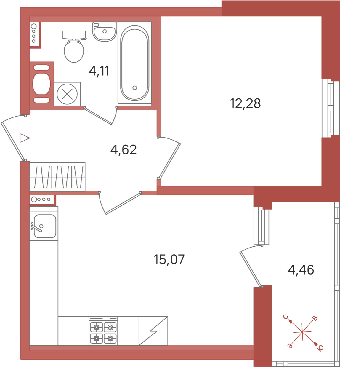 1 комн. квартира, 36.1 м², 8 этаж 