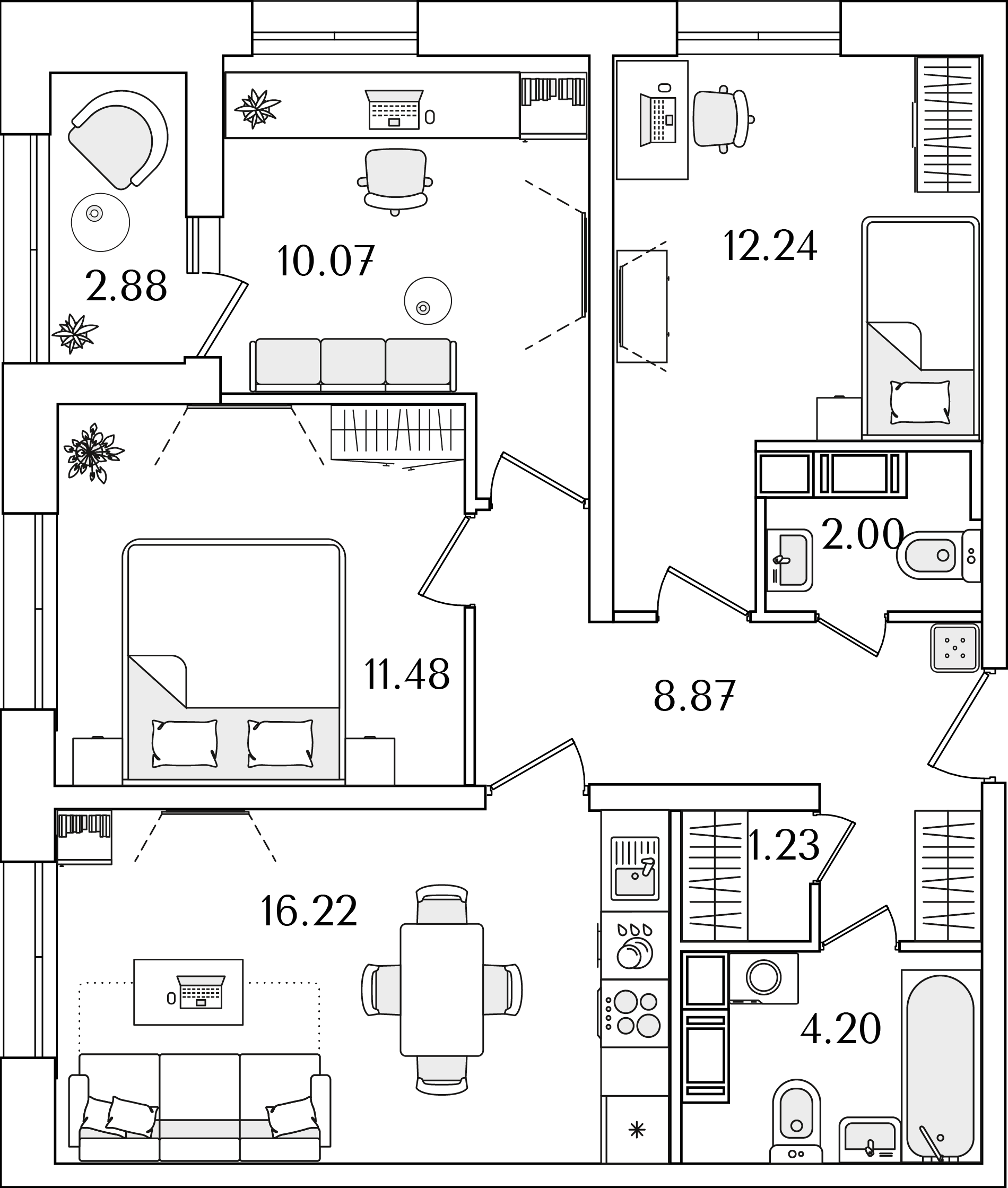3 комн. квартира, 67.8 м², 14 этаж 
