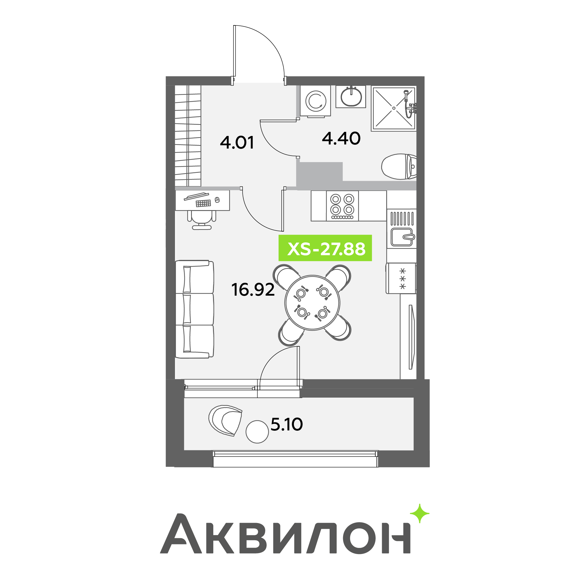 студия, 27.9 м², 12 этаж 
